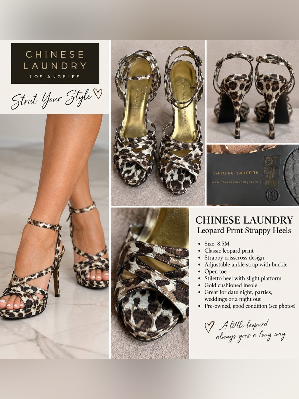 Chinese Laundry Leopard Print Strappy Stiletto Heels Size 8.5M Animal Print